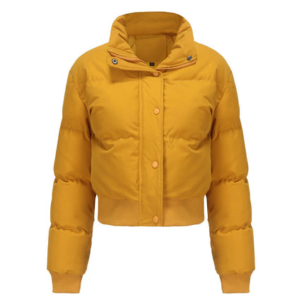 Elegant Warm Cotton Padded Short Coat Yellow Short Coat