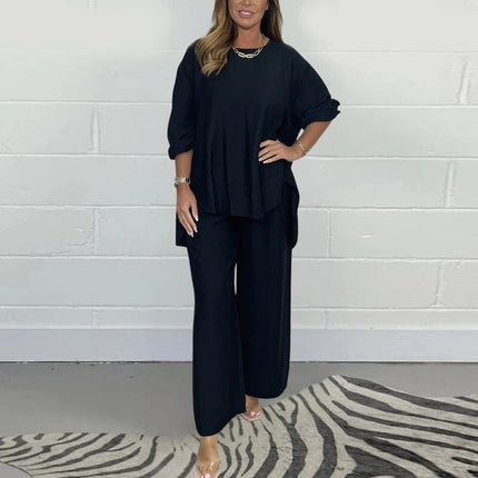 Maja | Elegant cotton two-piece set Carbon Black set