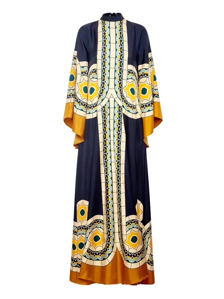 Twill Art Deco Print Maxi Dress Dresses