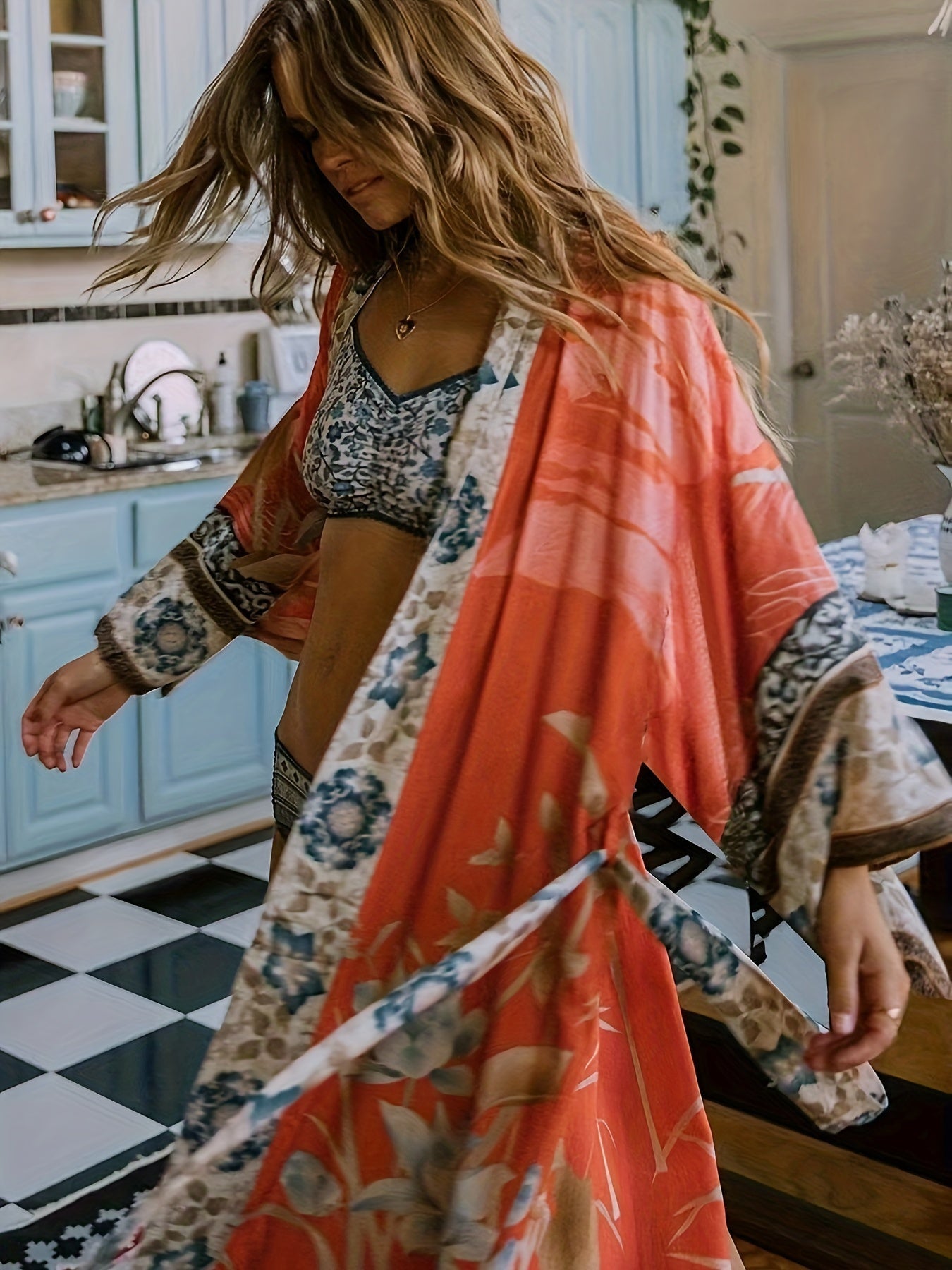 Elegant Long Floral Kimono Robe for Women Dresses