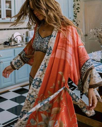 Elegant Long Floral Kimono Robe for Women Dresses