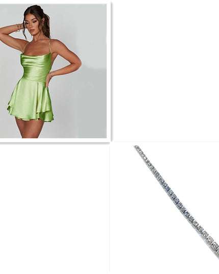 Sexy Backless Satin Suspender Mini Dress Dresses