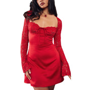 Sexy Lace Corset Backless Mini Dress Red Dresses