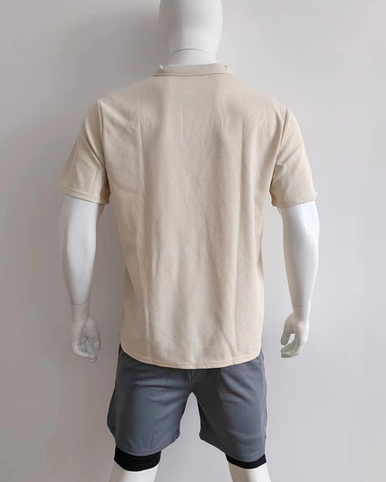 Men’s Waffle Lapel V‑Neck Short‑Sleeve Polo T-Shirts