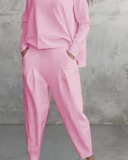 Women's Irregular Long-Sleeve Top & Harem Pants Set Pink set