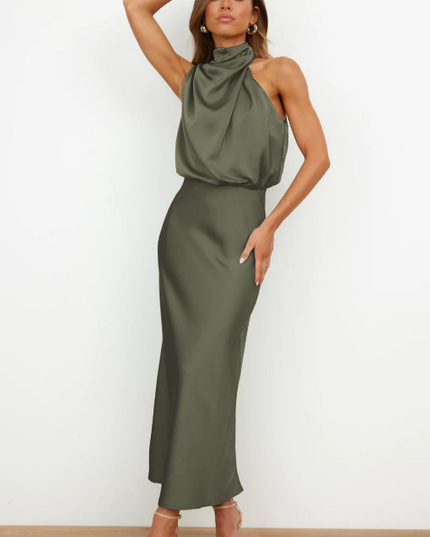 Elegant Sleeveless Summer Evening Party Dress Army Green Dresses