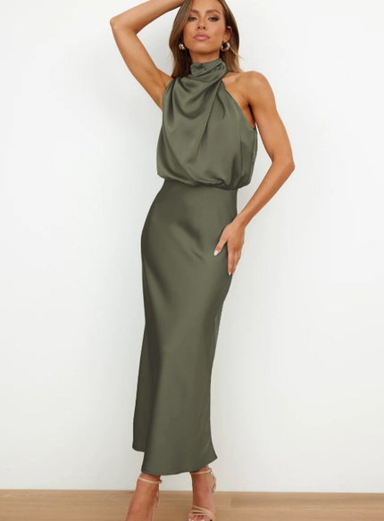 Elegant Sleeveless Summer Evening Party Dress Army Green Dresses