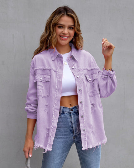 Ripped Overshirt Jacket for Women Light Purple Jackets