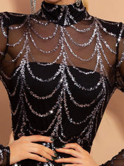 Elegant Sequin Long Sleeve Maxi Dress Dresses