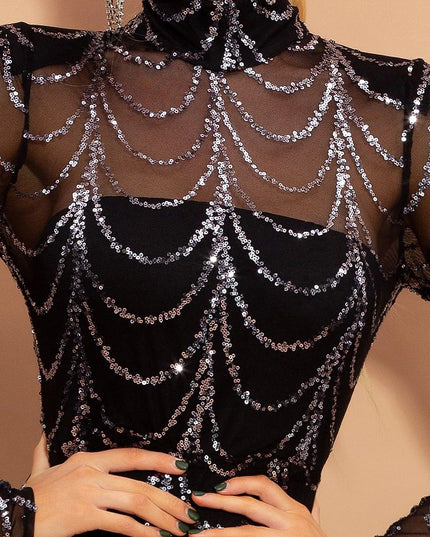 Elegant Sequin Long Sleeve Maxi Dress Dresses