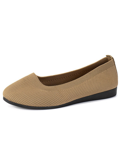 Women's Round Toe Knit Mesh Slip-On Flats Khaki Sandals