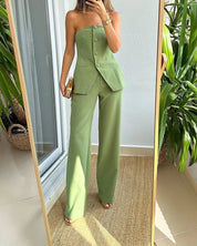 Laura | Comfy Sleeveless Top & Pants Set Green