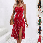 Polka Dot Split Suspender Maxi Dress Dresses