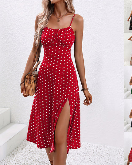 Polka Dot Split Suspender Maxi Dress Dresses