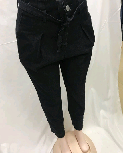 High-Waisted Washed Pencil Pants Black Pants