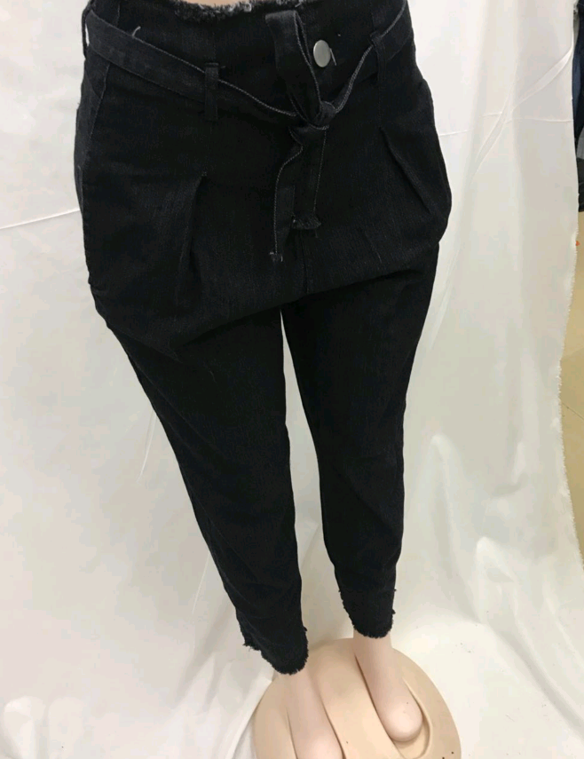 High-Waisted Washed Pencil Pants Black Pants
