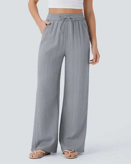 Elegant Linen Wide‑Leg Pants Gray Women Pants