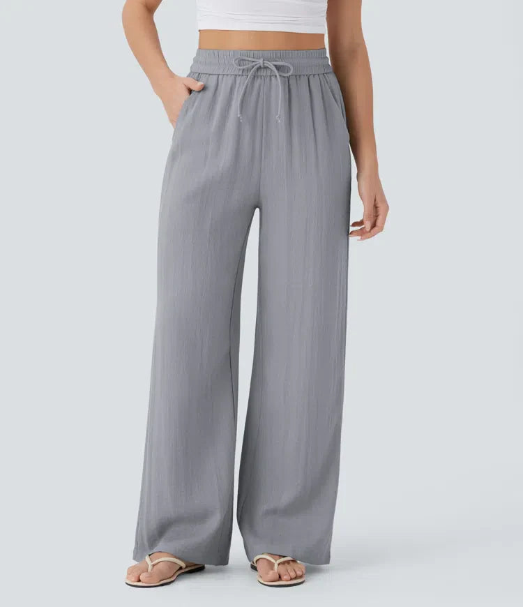 Elegant Linen Wide‑Leg Pants Gray Women Pants