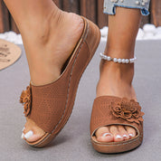 Women's Flower Wedge Sandals Dark Brown Sandals
