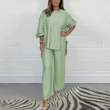 Maja | Elegant cotton two-piece set Lime Green set