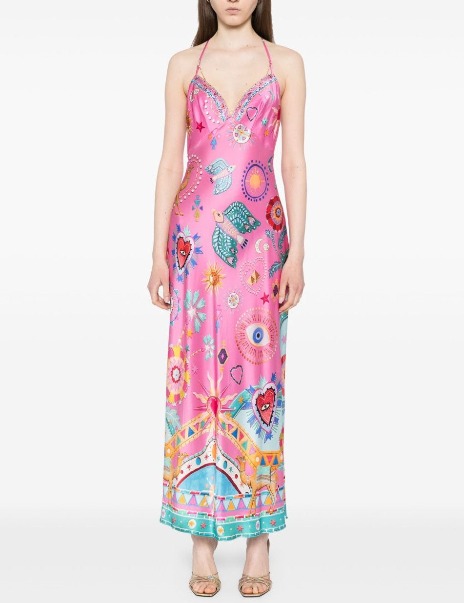 Chain Detail Slip Midi Dress Elegant & Versatile Pink Dresses