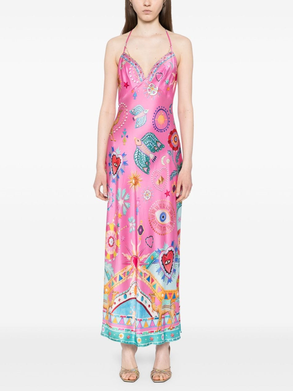 Chain Detail Slip Midi Dress Elegant & Versatile Pink Dresses