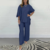 Maja | Elegant cotton two-piece set Marine Blue set