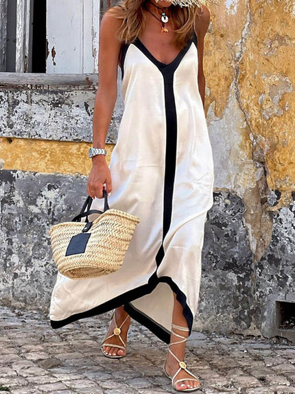 Suspender Colorblock Midi Dress White Dresses