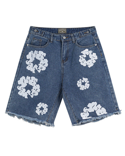 Kapok Men's Embroidered Denim Shorts Blue Men Shorts