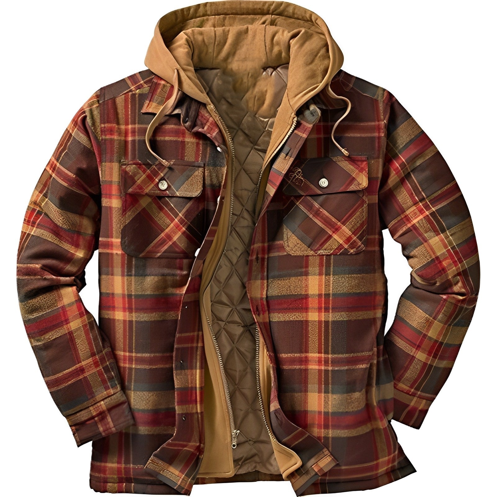 Men's Padded Hooded Jacket Brown Padded Hooded Jacket