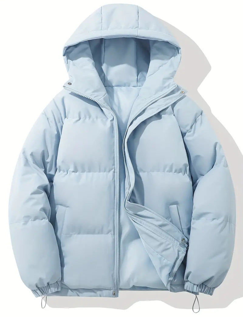 Men's Windproof and Waterproof Hooded Puffer Winter Jacket Light Blue Jackets