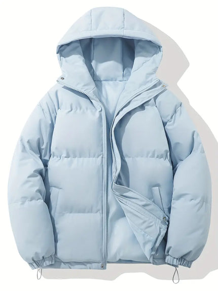 Men's Windproof and Waterproof Hooded Puffer Winter Jacket Light Blue Jackets