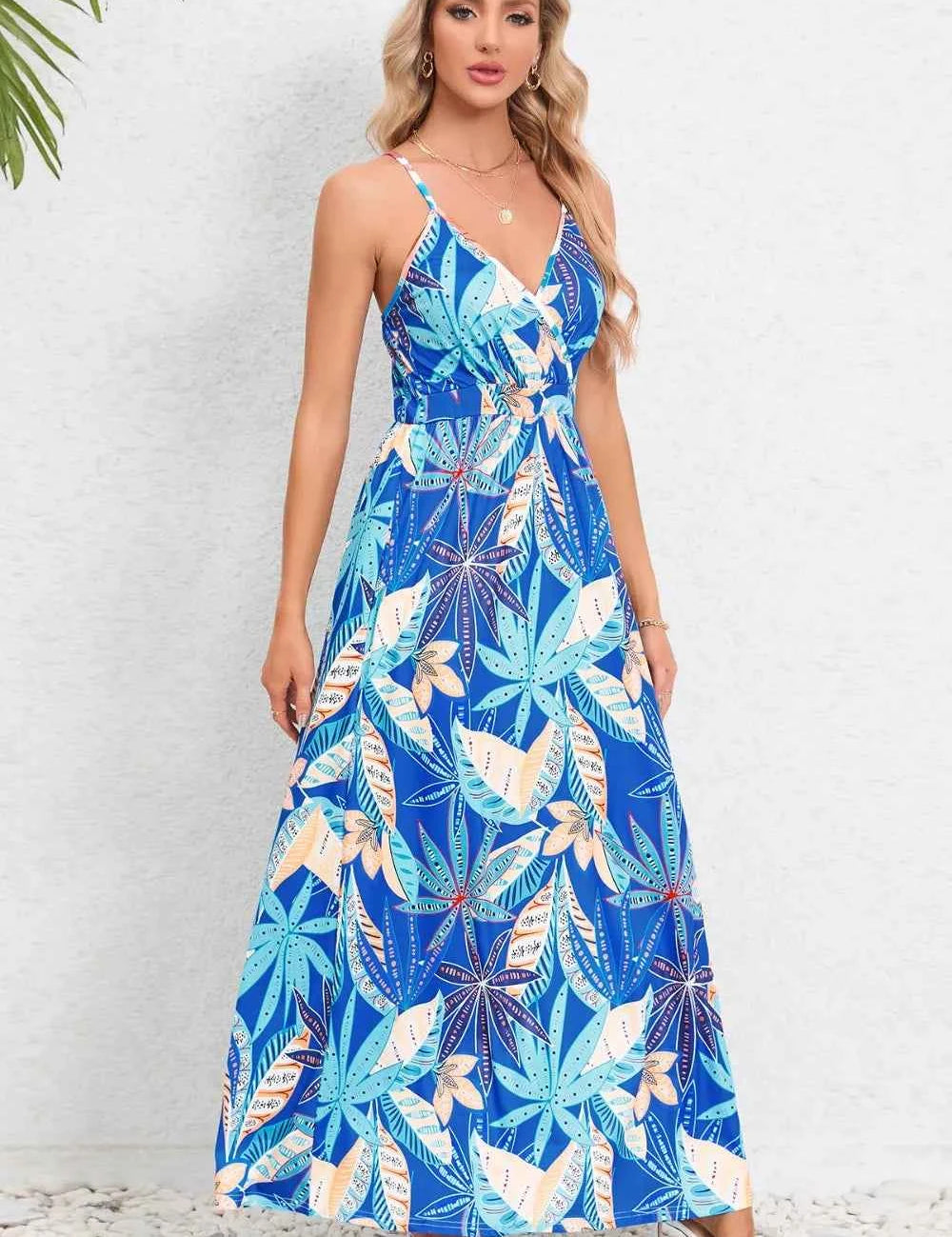Printed Surplice Maxi Cami Dress