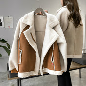 Vintage Crop Pockets Lambhair Jacket Motorbike Jacket