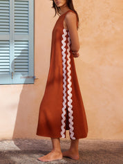 Stripes Side Wave Embellished Side Slit Loose Dress Dresses