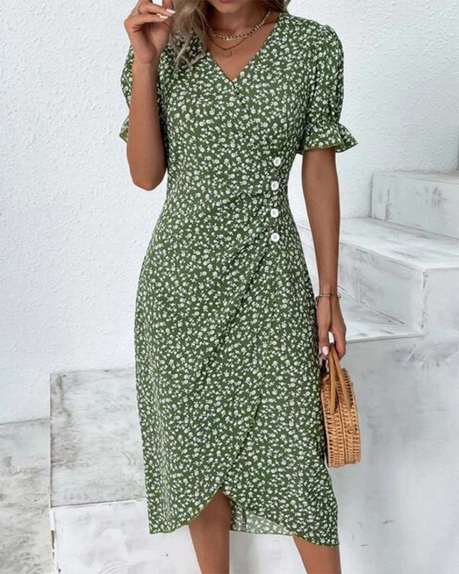 Florence | Flattering Wrap Dress Green Casual Dresses