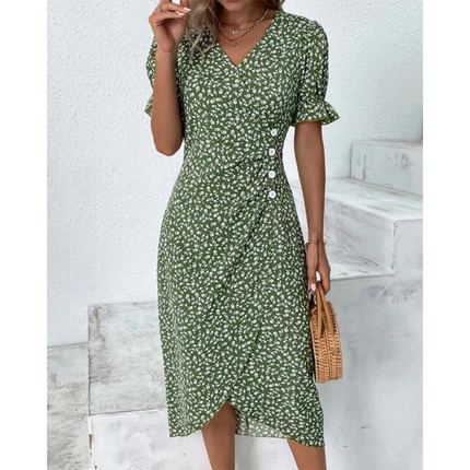 Florence | Flattering Wrap Dress Green Casual Dresses