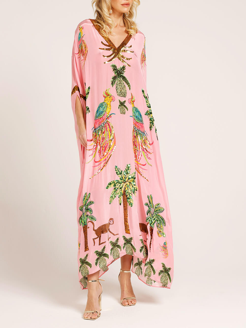 Unique Drop Shoulder Sleeve Coconut Tree Printed Dress Dresses