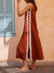 Stripes Side Wave Embellished Side Slit Loose Dress Dresses