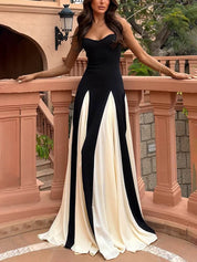 Elegance Panelled Tulle A-line Slip Maxi Dress Black Dresses