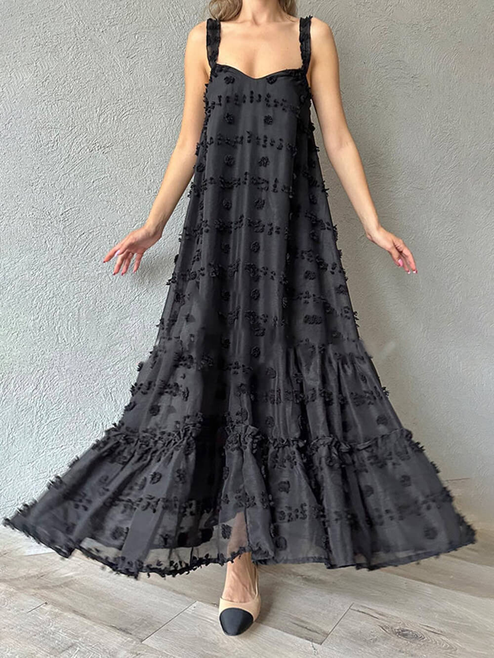 Flower Decor Pretty A-Line Layered Loose Maxi Dress Dresses