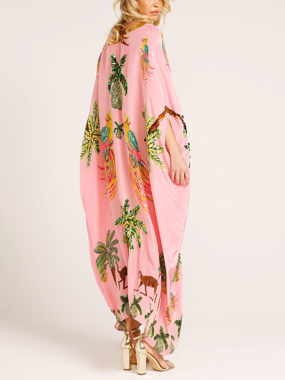 Unique Drop Shoulder Sleeve Coconut Tree Printed Dress Dresses