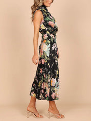 Halter Neck Floral Elastic Waist Maxi Dress Dresses