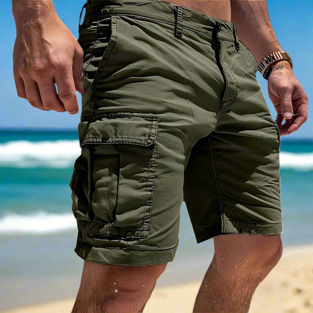 Men's Cargo Short Pants Made from High-Quality Cotton Green Men Shorts