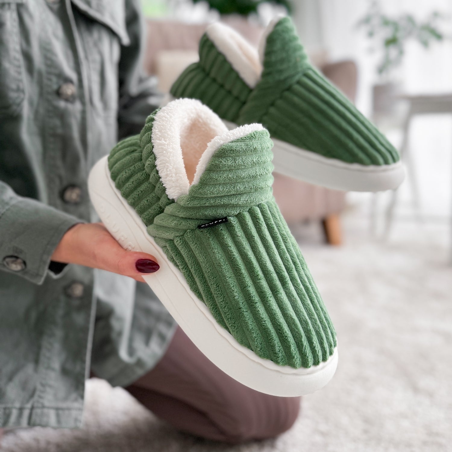 The Original Cozy Fuzzy Slippers Green Slippers
