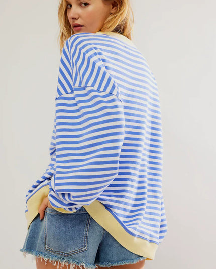 Amaya™ | Oversized Stripes Sweater Blue & White Stripes Sweater