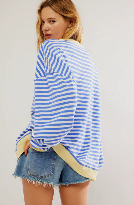 Amaya™ | Oversized Stripes Sweater Blue & White Stripes Sweater