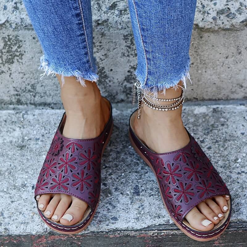 Women's Floral Orthopedic Sandals Wine red Orthopedic Sandals