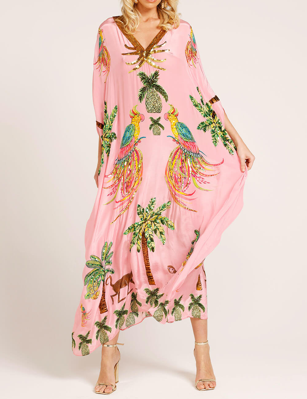 Unique Drop Shoulder Sleeve Coconut Tree Printed Dress Dresses