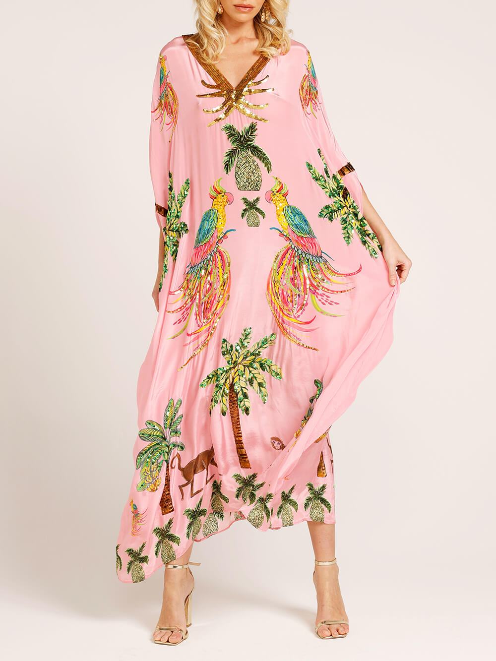 Unique Drop Shoulder Sleeve Coconut Tree Printed Dress Dresses